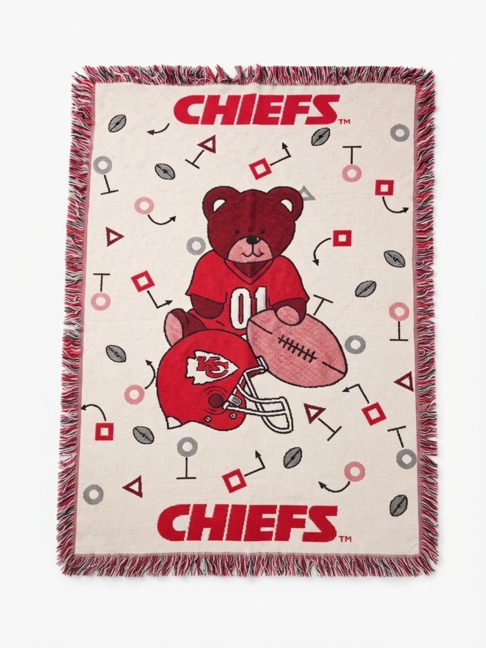 Vintage Kansas City Chiefs Teddy Bear Throw Blanket - Red & Cream